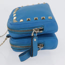VALENTINO Chain Shoulder Bag Leather Blue Gold Auth bs33850-4