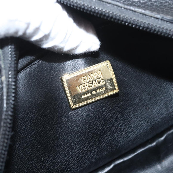 Gianni Versace Clutch Bag Leather Black Gold Auth bs33853