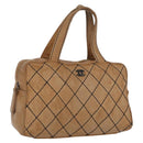 CHANEL Wild Stitch Hand Bag Leather Beige CC Auth bs33863-1