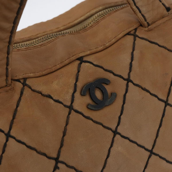 CHANEL Wild Stitch Hand Bag Leather Beige CC Auth bs33863