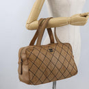 CHANEL Wild Stitch Hand Bag Leather Beige CC Auth bs33863-24
