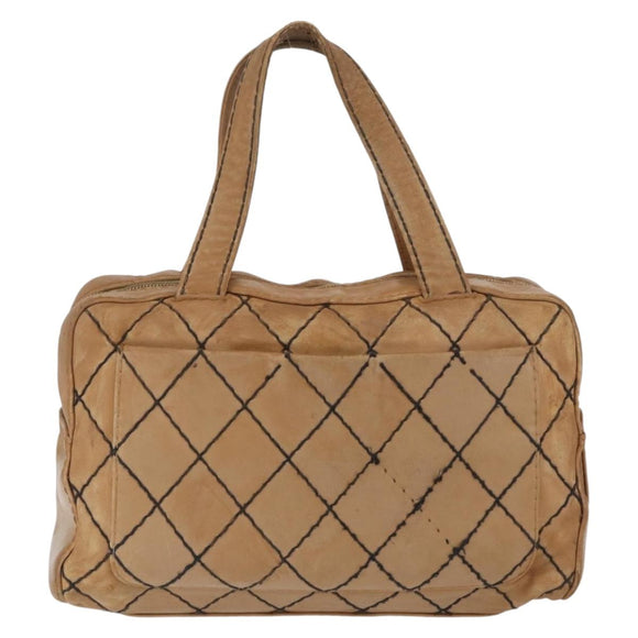 CHANEL Wild Stitch Hand Bag Leather Beige CC Auth bs33863