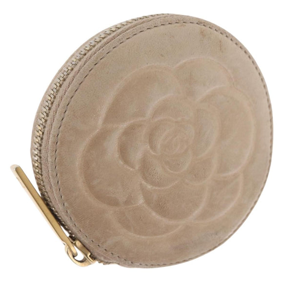CHANEL Coin Purse Lamb Skin Beige Gold CC Auth bs33865