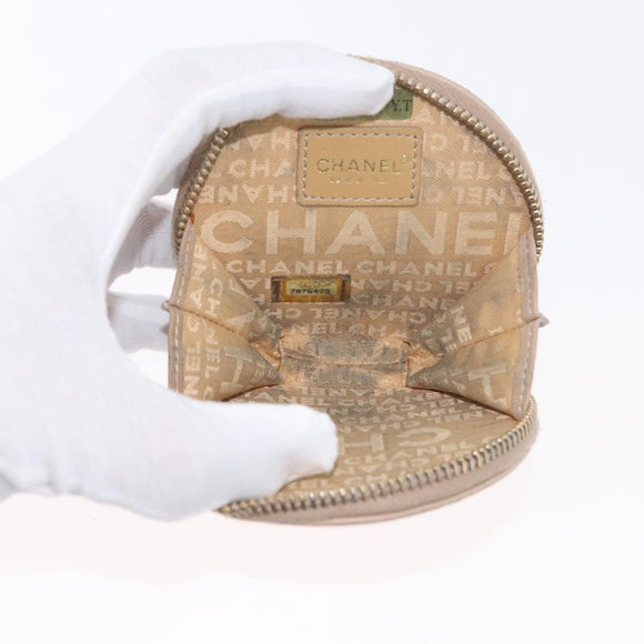 CHANEL Coin Purse Lamb Skin Beige Gold CC Auth bs33865