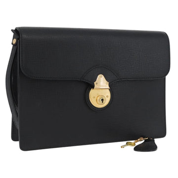BURBERRY Clutch Bag Leather Black Gold Auth bs33867