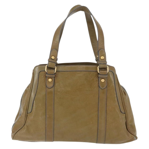 FENDI Hand Bag Patent leather Khaki Gold Auth bs33869