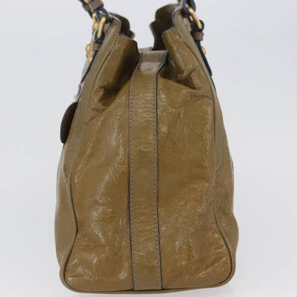 FENDI Hand Bag Patent leather Khaki Gold Auth bs33869