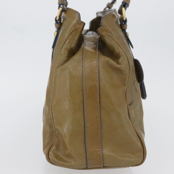 FENDI Hand Bag Patent leather Khaki Gold Auth bs33869