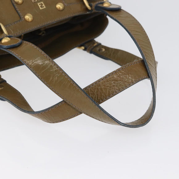 FENDI Hand Bag Patent leather Khaki Gold Auth bs33869