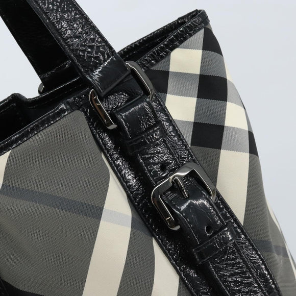 BURBERRY Nova Check Tote Bag Nylon Black Silver Auth bs33871