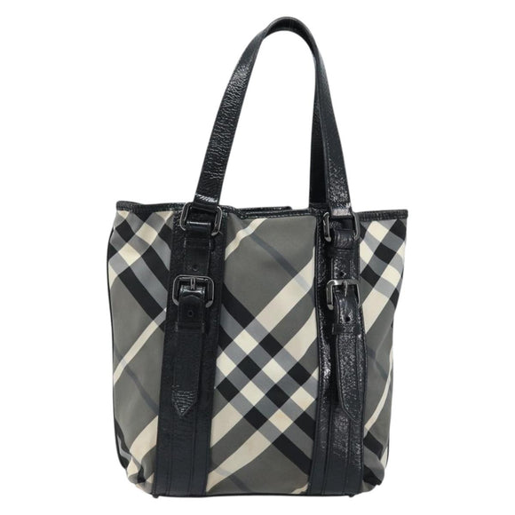 BURBERRY Nova Check Tote Bag Nylon Black Silver Auth bs33871
