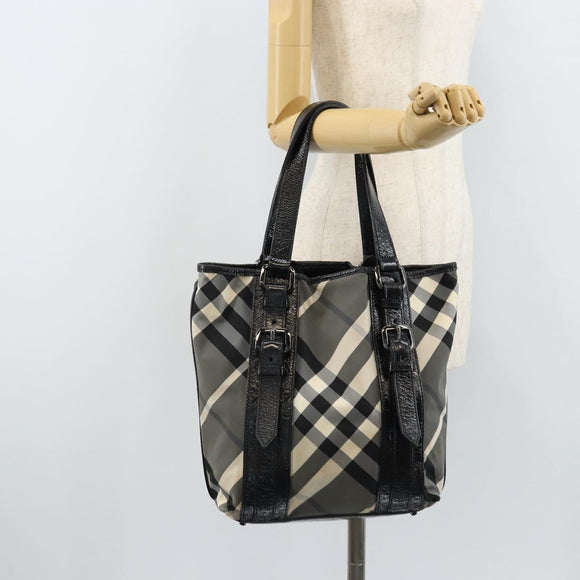 BURBERRY Nova Check Tote Bag Nylon Black Silver Auth bs33871
