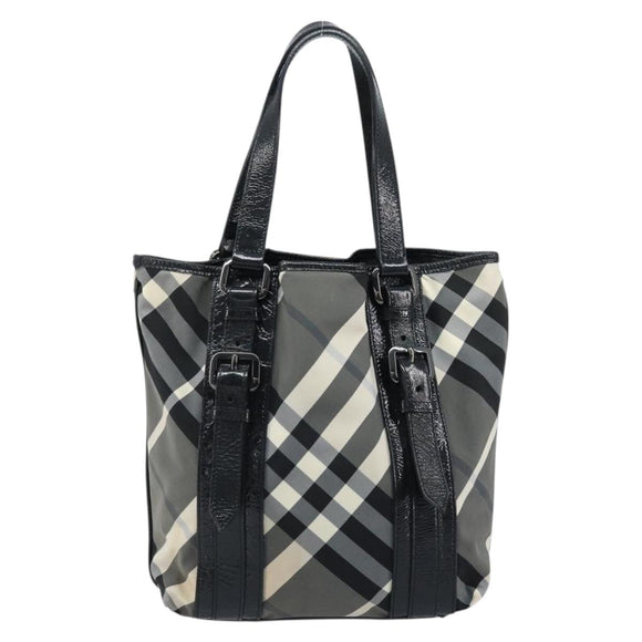 BURBERRY Nova Check Tote Bag Nylon Black Silver Auth bs33871