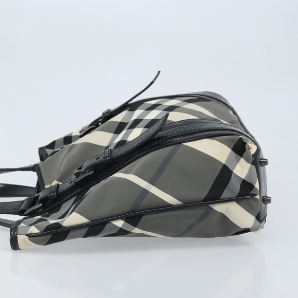 BURBERRY Nova Check Tote Bag Nylon Black Silver Auth bs33871