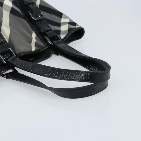BURBERRY Nova Check Tote Bag Nylon Black Silver Auth bs33871