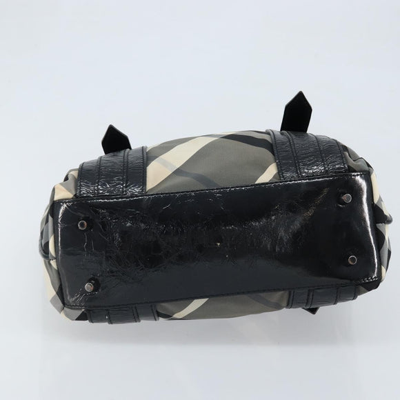 BURBERRY Nova Check Tote Bag Nylon Black Silver Auth bs33871