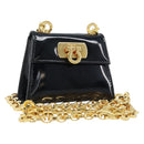 Salvatore Ferragamo Pouch Gancini Bag Patent leather Black Gold Auth bs33884-1