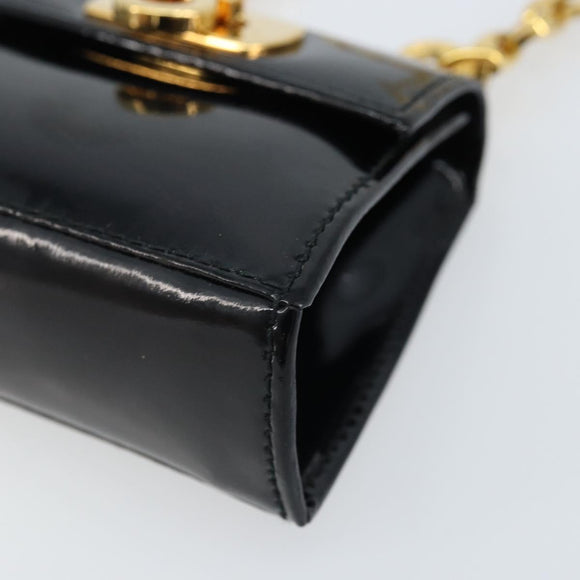 Salvatore Ferragamo Pouch Gancini Bag Patent leather Black Gold Auth bs33884