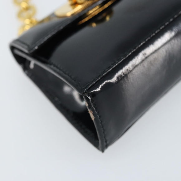 Salvatore Ferragamo Pouch Gancini Bag Patent leather Black Gold Auth bs33884