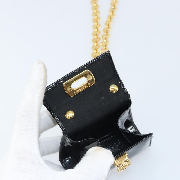 Salvatore Ferragamo Pouch Gancini Bag Patent leather Black Gold Auth bs33884
