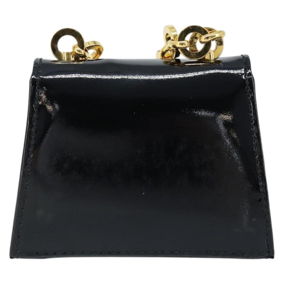Salvatore Ferragamo Pouch Gancini Bag Patent leather Black Gold Auth bs33884