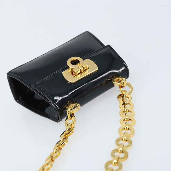 Salvatore Ferragamo Pouch Gancini Bag Patent leather Black Gold Auth bs33884