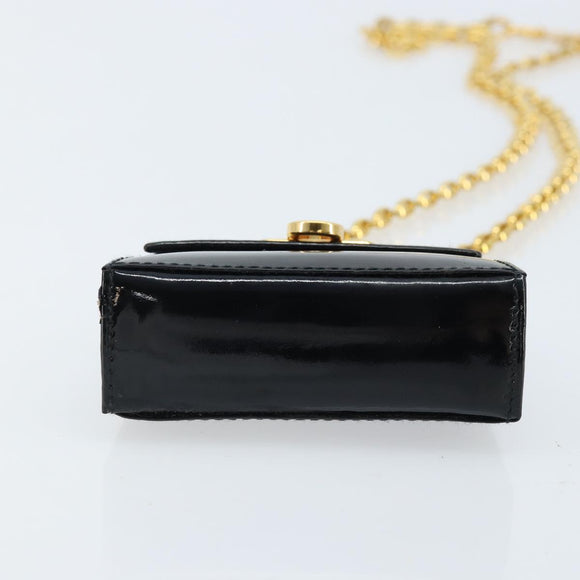 Salvatore Ferragamo Pouch Gancini Bag Patent leather Black Gold Auth bs33884