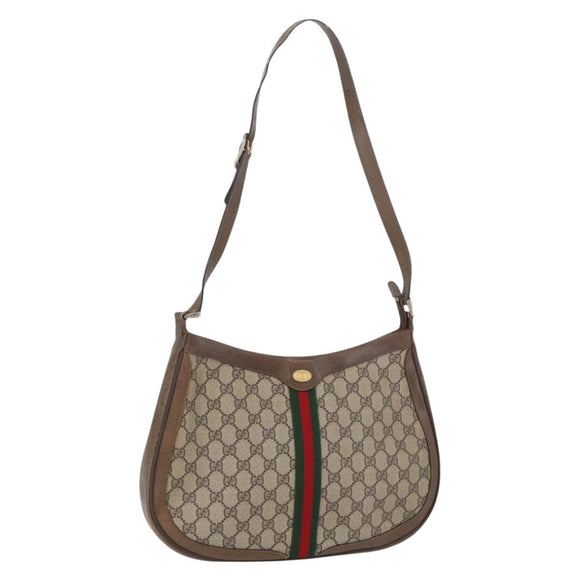 GUCCI GG Supreme Web Sherry Line Bag PVC Beige Gold 72 02 019 Auth bs33887