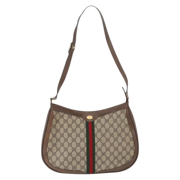 GUCCI GG Supreme Web Sherry Line Bag PVC Beige Gold 72 02 019 Auth bs33887