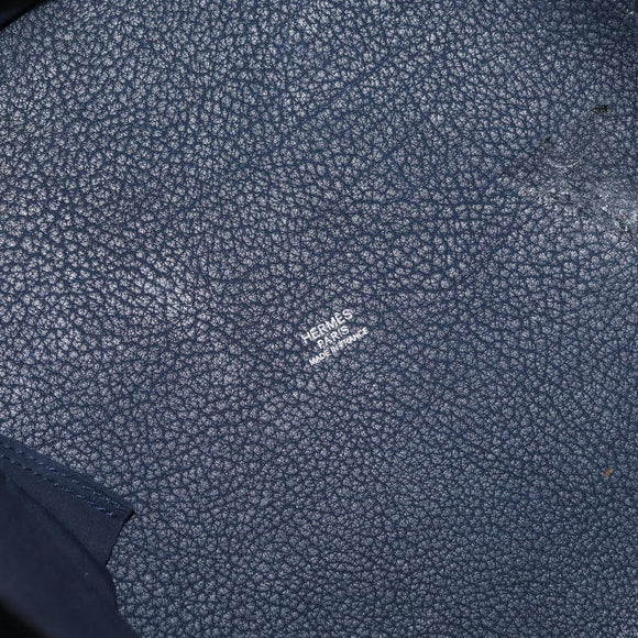 HERMES Sac Marine Receive Schoudertas Canvas Marineblauw Zilver Auth bs33890