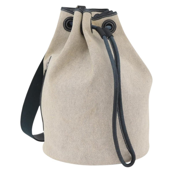 HERMES Sac Marine Receive Schoudertas Canvas Marineblauw Zilver Auth bs33890