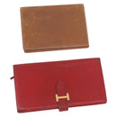 HERMES Wallet Leather 2 Set Brown Red Auth bs33891-1