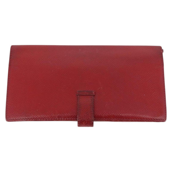 HERMES Wallet Leather 2 Set Brown Red Auth bs33891