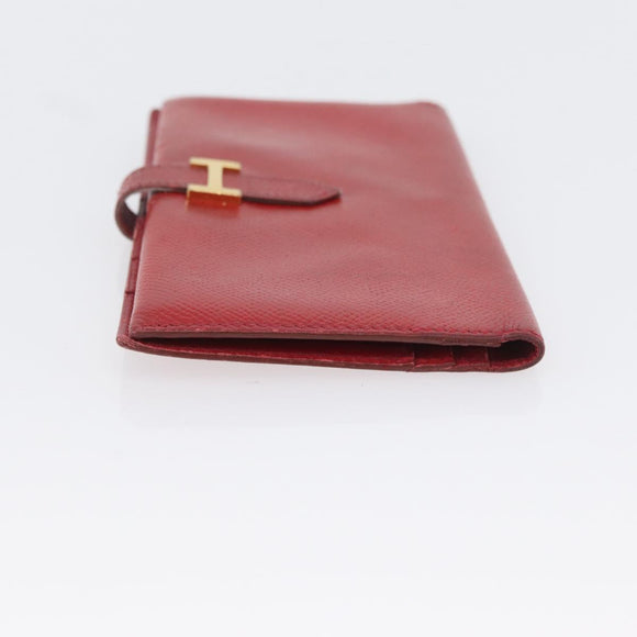 HERMES Wallet Leather 2 Set Brown Red Auth bs33891
