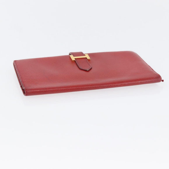 HERMES Wallet Leather 2 Set Brown Red Auth bs33891