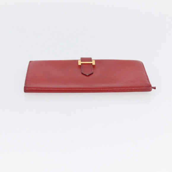 HERMES Wallet Leather 2 Set Brown Red Auth bs33891