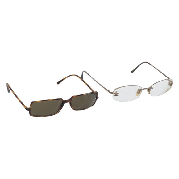 CHANEL Glasses plastic 2 Set Brown CC Auth bs33893