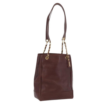 CHANEL Shoulder Bag Caviar Skin Brown Gold CC Auth bs33895