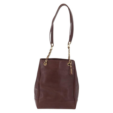 CHANEL Shoulder Bag Caviar Skin Brown Gold CC Auth bs33895 - 0