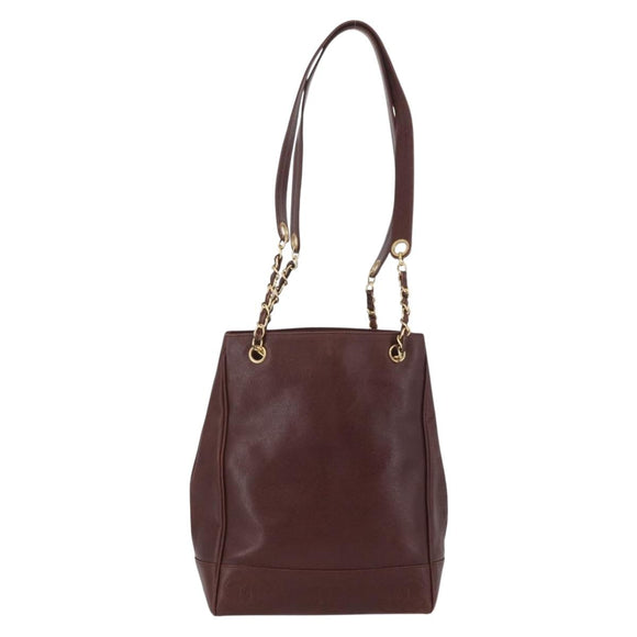 CHANEL Umhängetasche Kaviarleder Braun Gold CC Auth bs33895