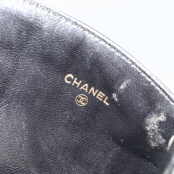 CHANEL Choco Bar Card Case Lamb Skin Black CC Auth bs33896