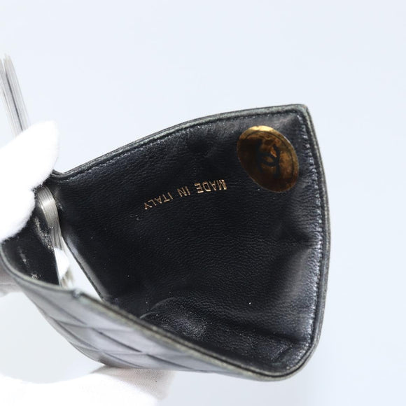 CHANEL Choco Bar Card Case Lamb Skin Black CC Auth bs33896