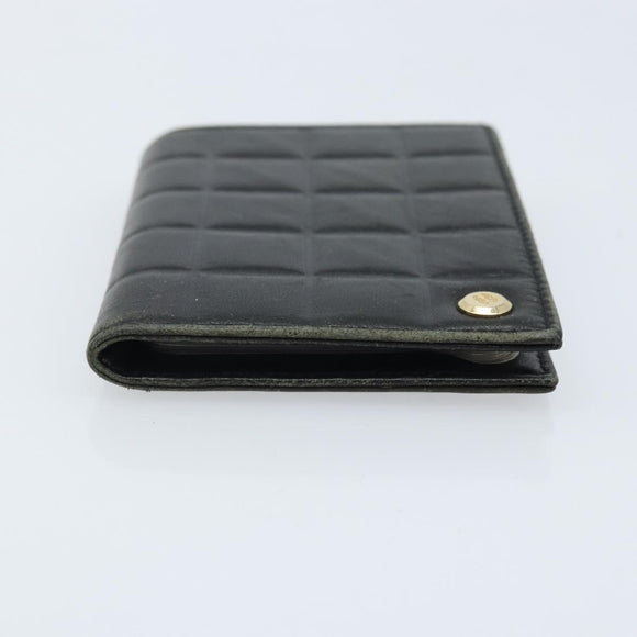CHANEL Choco Bar Card Case Lamb Skin Black CC Auth bs33896