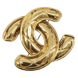 CHANEL Brooch metal Gold CC Auth bs33898