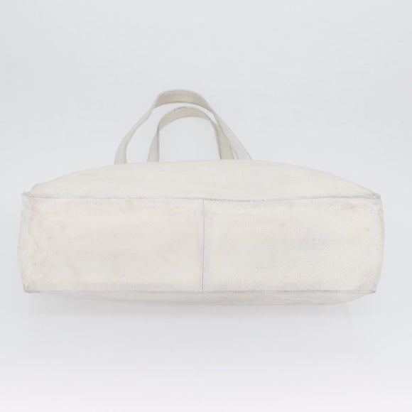 CHANEL Tote Bag Caviar Skin White Gold CC Auth bs33899