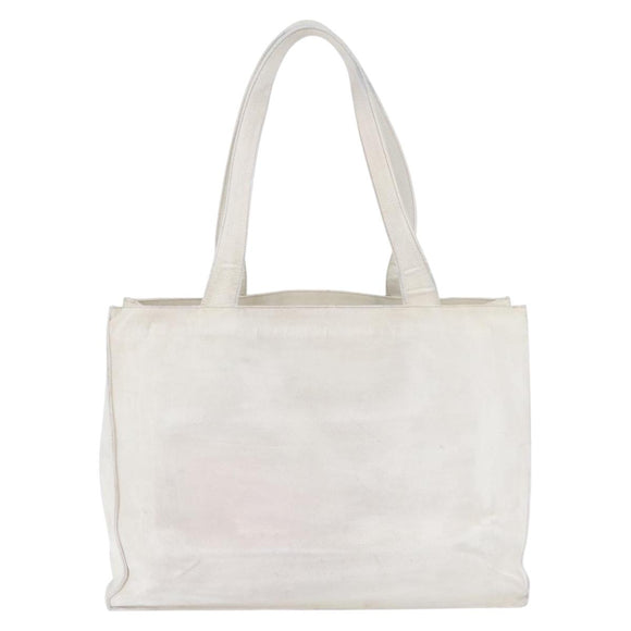 CHANEL Tote Bag Caviar Skin White Gold CC Auth bs33899