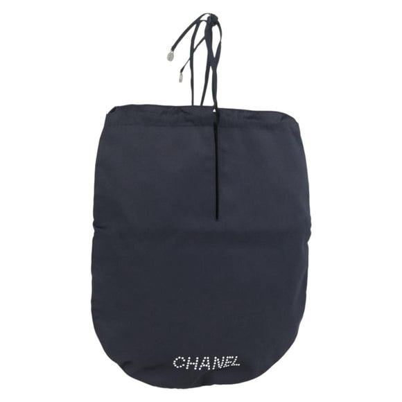 CHANEL Drawstring bag Hand Bag Satin Navy CC Auth bs33901