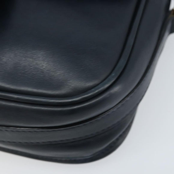 CELINE Shoulder Bag Leather Navy Gold Auth bs33902