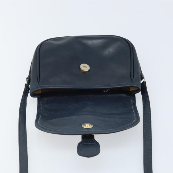 CELINE Shoulder Bag Leather Navy Gold Auth bs33902