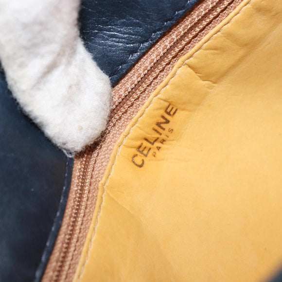 CELINE Shoulder Bag Leather Navy Gold Auth bs33902